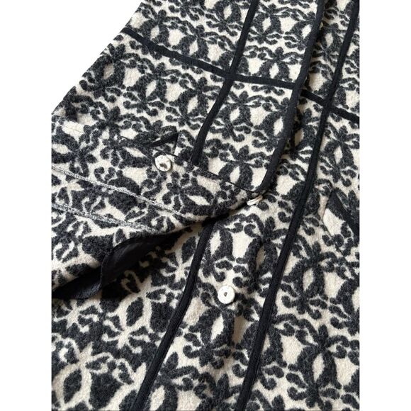 Heather B Jacquard Wool Blend Coat size M Snap Front Cream Gray - Picture 9 of 10
